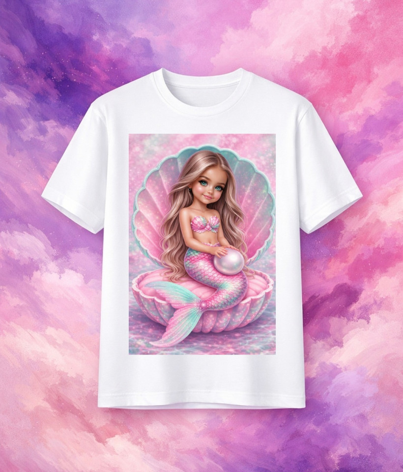 ZA T-shirt BIAŁY - syrenka w muszli z perłą