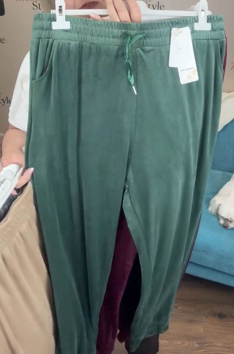  Spodnie welurowe jednokolorowe ze ściągaczem 0229 - 8/9xl // 10/11xl - butelkowa zieleń