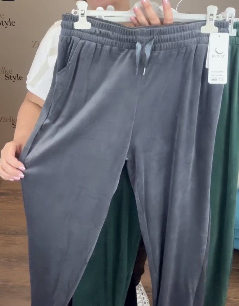 Spodnie welurowe jednokolorowe ze ściągaczem 0229 - 8/9xl // 10/11xl - grafit