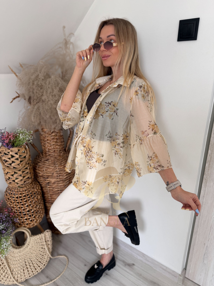 Bluzka koszulowa mgiełka kwiaty