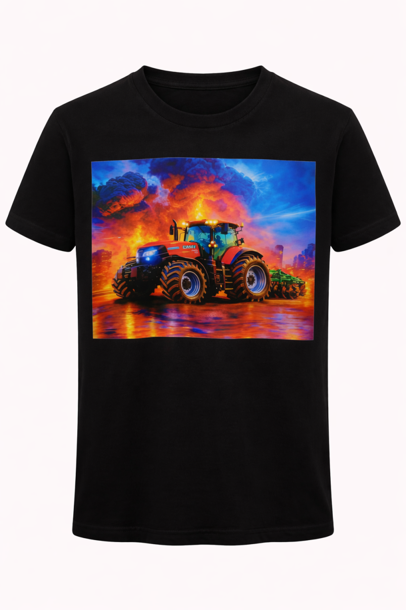 T-shirt traktor ogień czarny