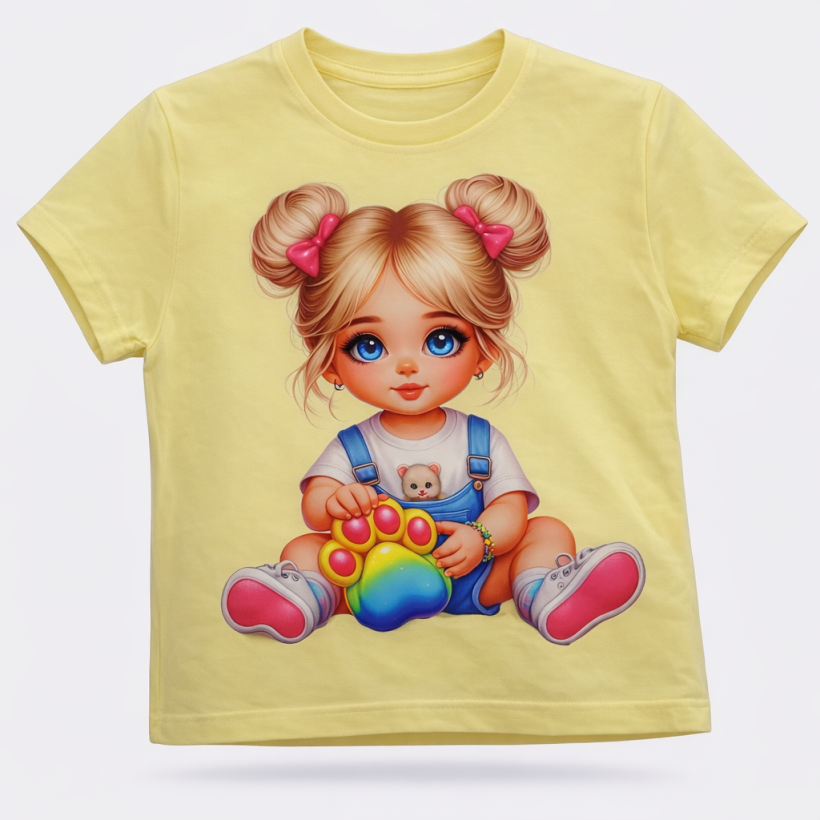 T-shirt dziewczynka łapka ombre pastel żólty