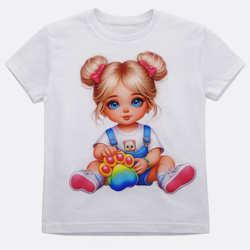 T-shirt dziewczynka łapka ombre biały