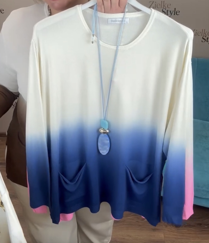 Bluzka sweterkowa ombre - cieniowana Studio Amour 86199 - krem z granatem