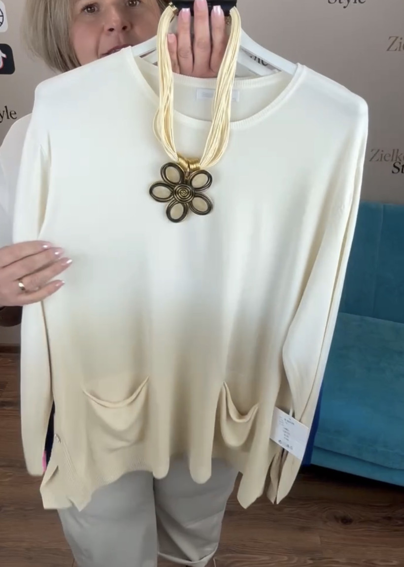 Bluzka sweterkowa ombre - cieniowana Studio Amour 86199 - krem z beżem