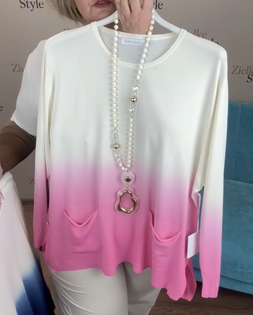 Bluzka sweterkowa ombre - cieniowana Studio Amour 86199 - krem z różem