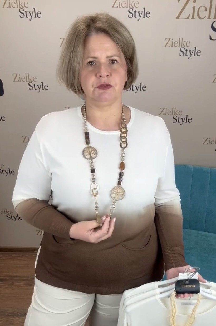 Bluzka sweterkowa ombre - cieniowana Studio Amour 86199 - krem z czekoladą