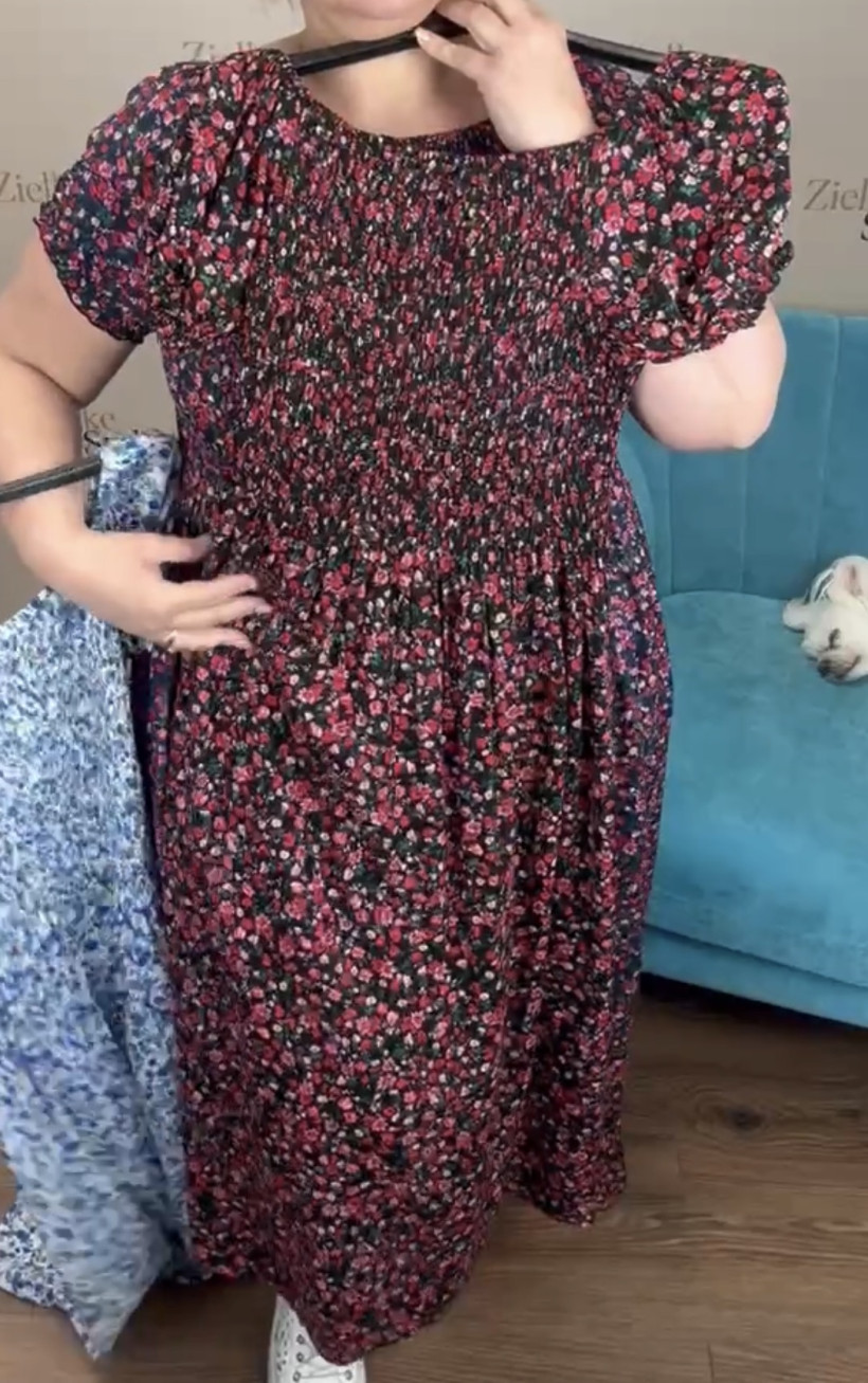 Sukienka chłopka - hiszpanka wzorzysta - łączka - xl/2xl // 3xl/4xl - L&T FASHION 7532 - czarna