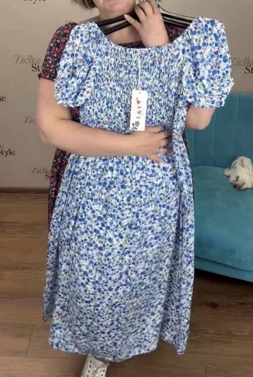 Sukienka chłopka - hiszpanka wzorzysta  - łączka - xl/2xl // 3xl/4xl - L&T FASHION 7532 - biała