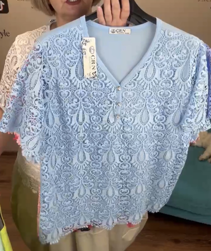 Bluzka jednokolorowa gipiurowa 2xl/ 3xl // 3xl/4xl - CRN 1952  -niebieski jasny