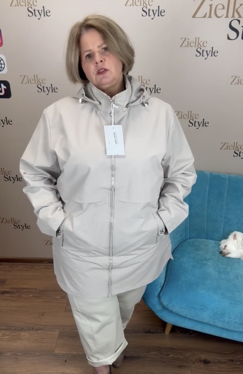 Kurtka jednokolorowa z kapturem, happy - 3xl - 60902 -ciemny beż