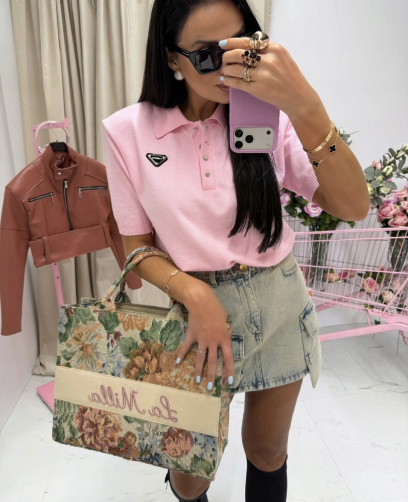 LA MILLA TOREBKA ŻAKARDOWA RÓŻOWY NAPIS