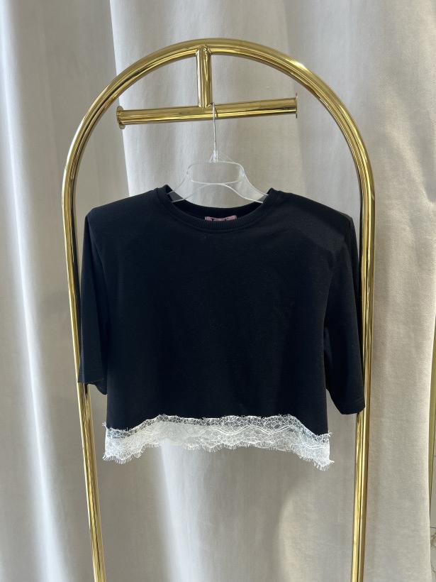 LA MILLA TSHIRT CZARNY KORONKA BIAŁA