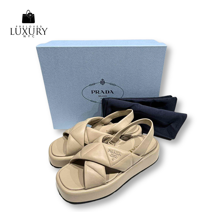 PRADA Beige Leather Quilted Slingback Sandal