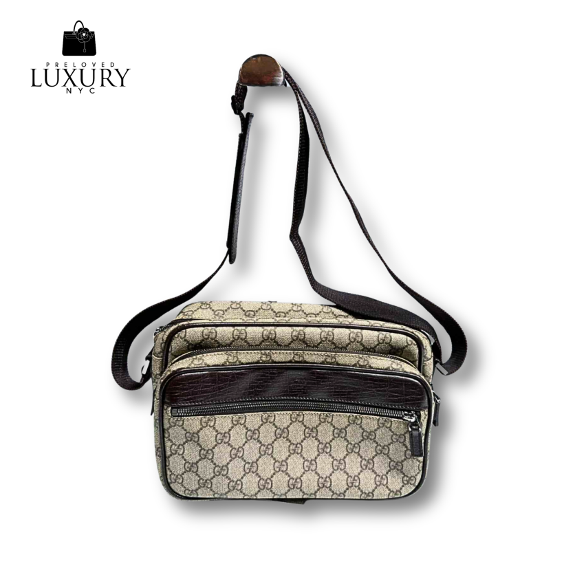 GUCCI Brown/Beige GG Supreme Canvas Crossbody Bag