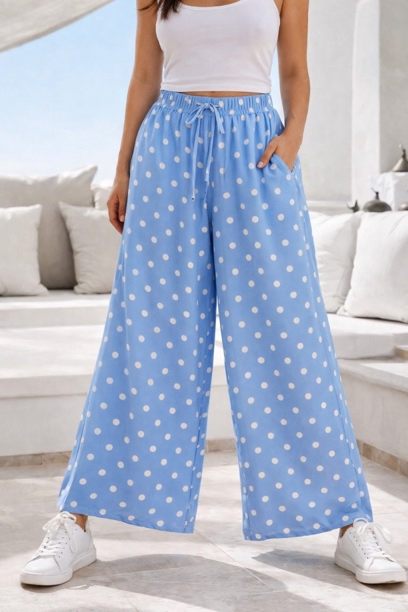 Spodnie w groszki niebieskie