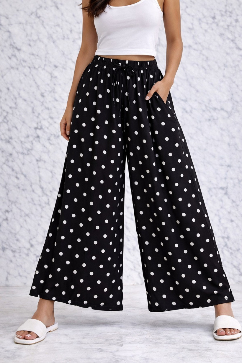 Spodnie w groszki czarne 