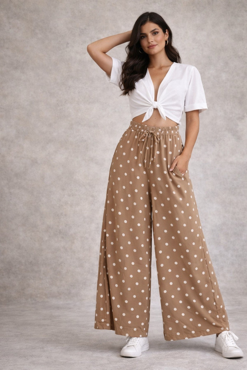 Spodnie w groszki beżowe