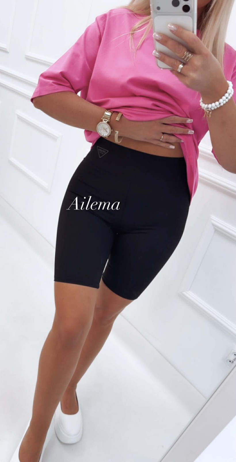 Kolarki czarne Alina EE493 guma w pasie, napis