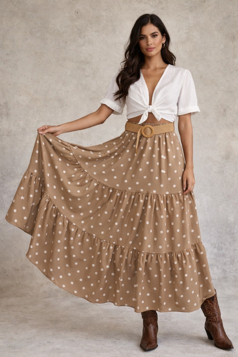 Spódnica groszki beżowa