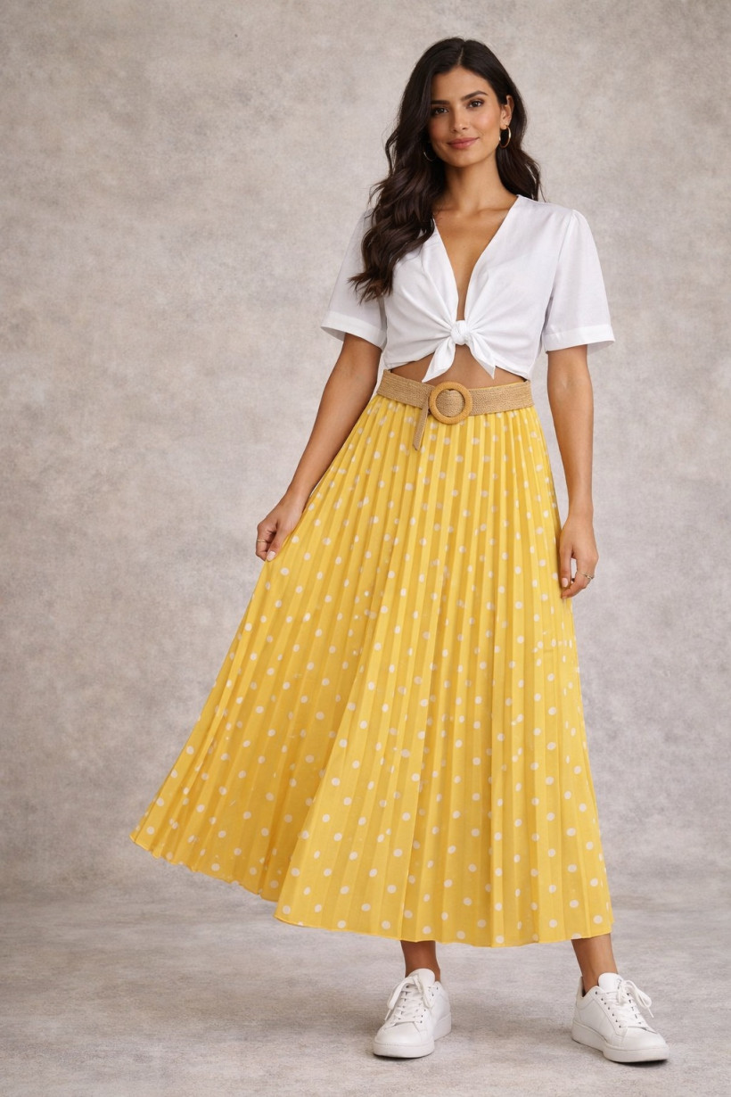 Spódnica plisowana w groszki żółta