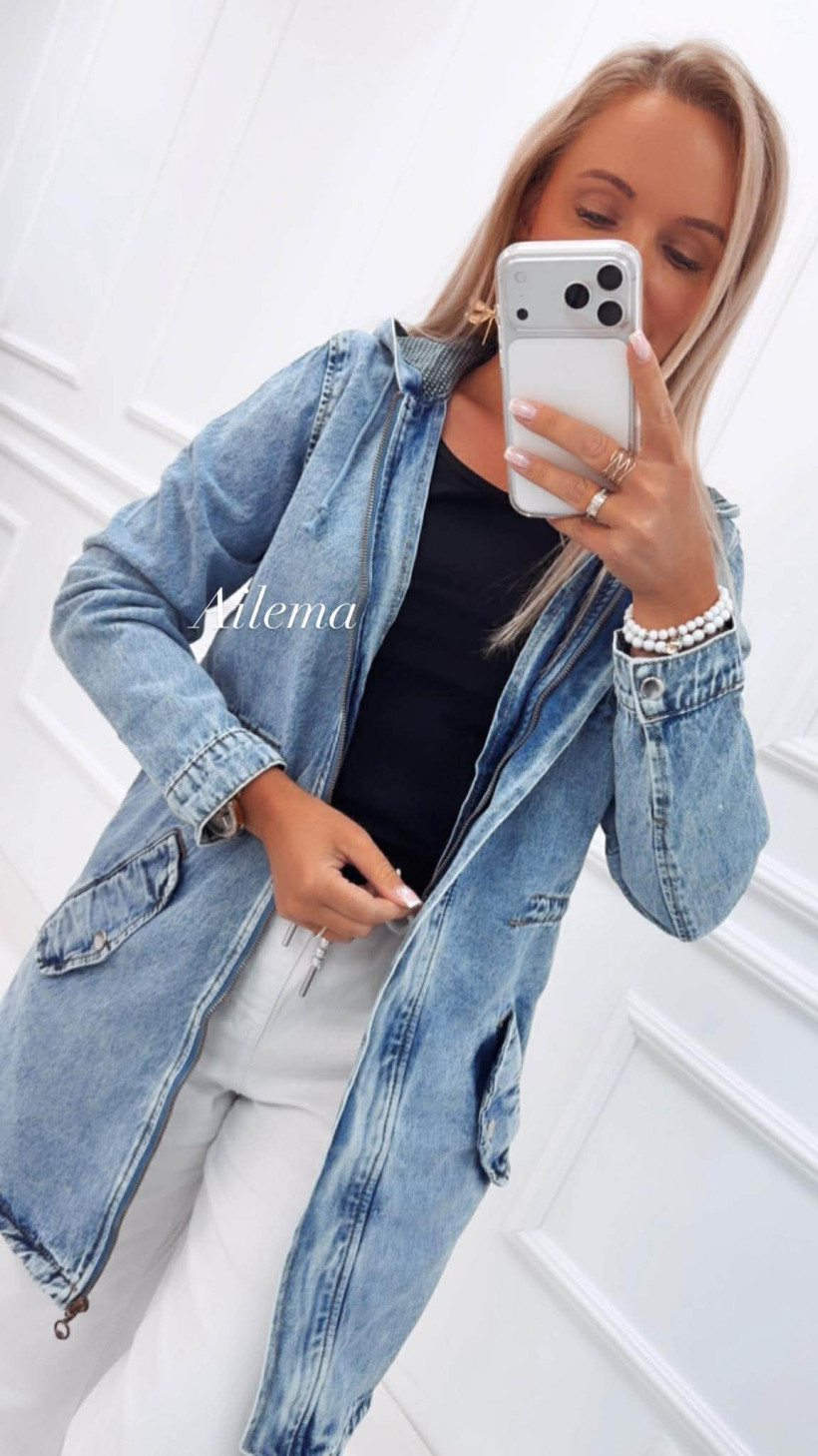 WYPRZEDAŻ Kurtka parka jeansowa RE-Dress C122-A z kapturem
