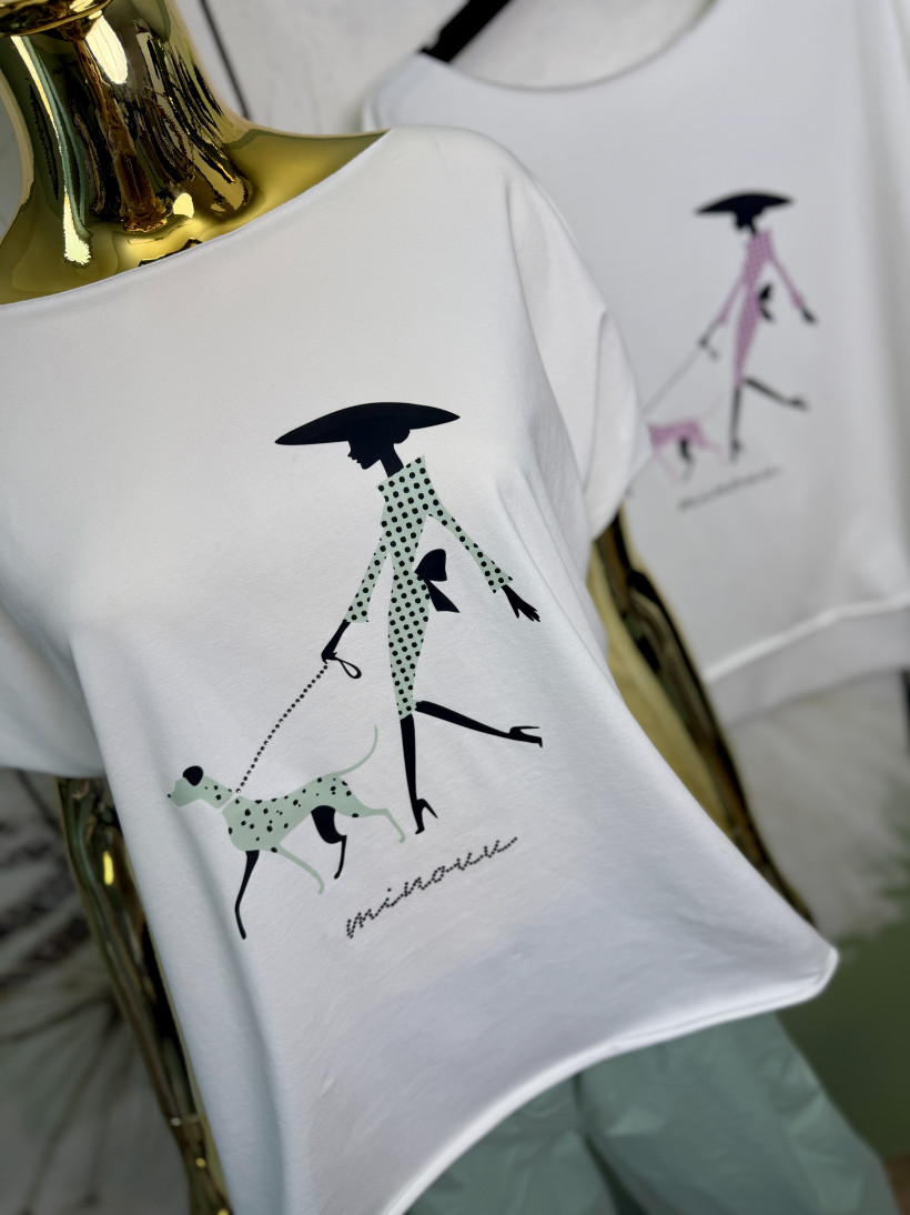 Bluzeczka bawełniana Agnes (krótki rękaw) Kobieta z dalmatyńczykiem Minouu