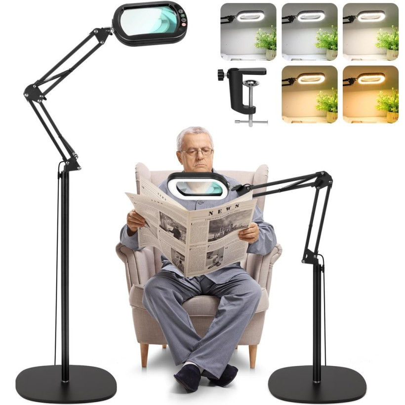 Lampa podłogowa z lupą 3 w 1