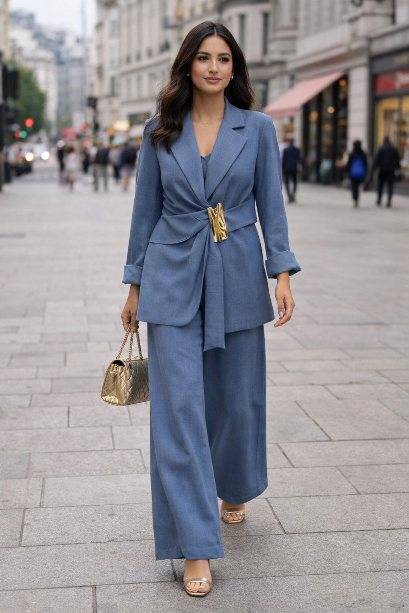 Komplet elegancki niebieski