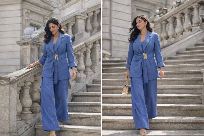 Komplet elegancki niebieski