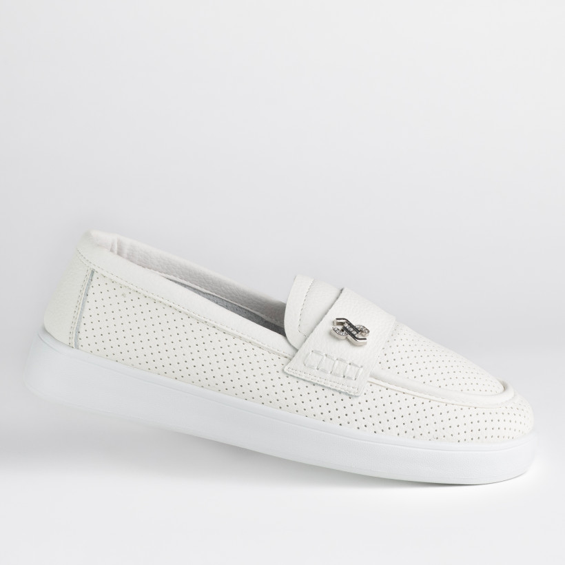 WYPRZEDAŻ Mokasyny damskie ażurowe skórzane z aplikacją PURLINA PD4195 krem