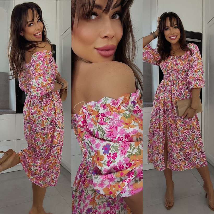 Sukienka Midi Maritta Flowers Multikolor