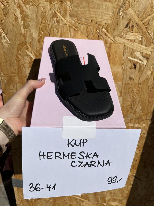 HERMESKA CZARNA 02 crosta black klapek hermes skóra