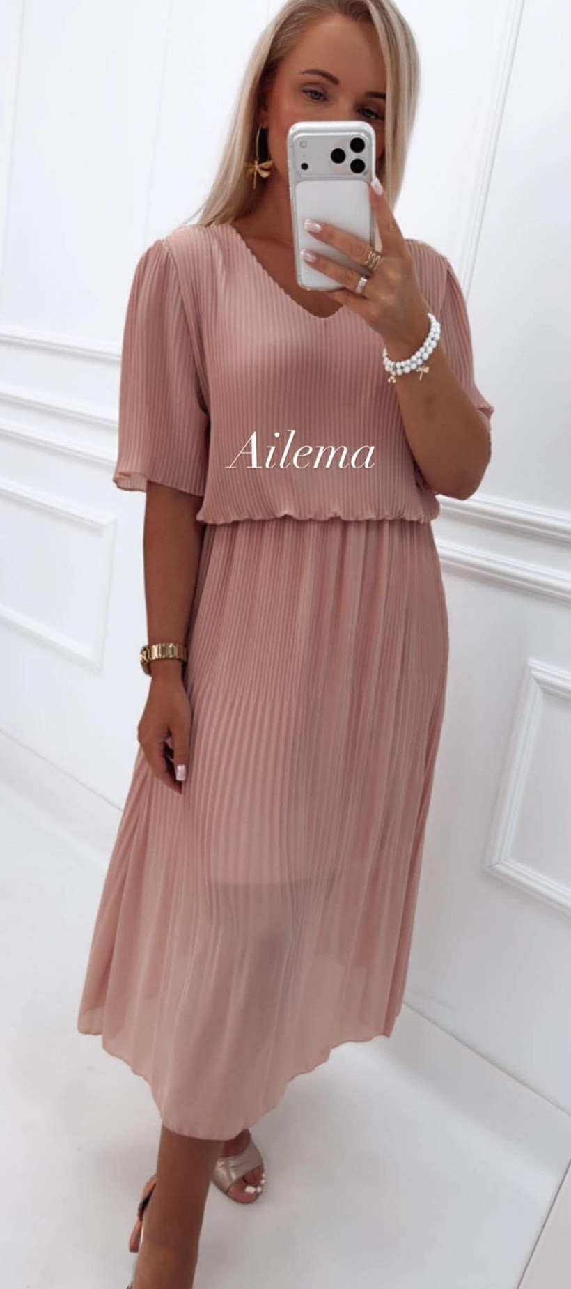 Sukienka plisowana SK105  krótki rękaw 