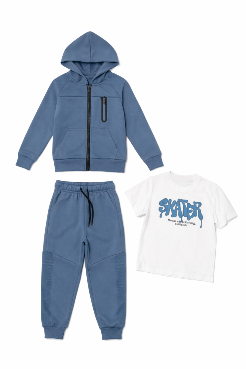 Komplet 3cz bluza t-shirt SKATER SPODNIE HKD-277- NIEBIESKI