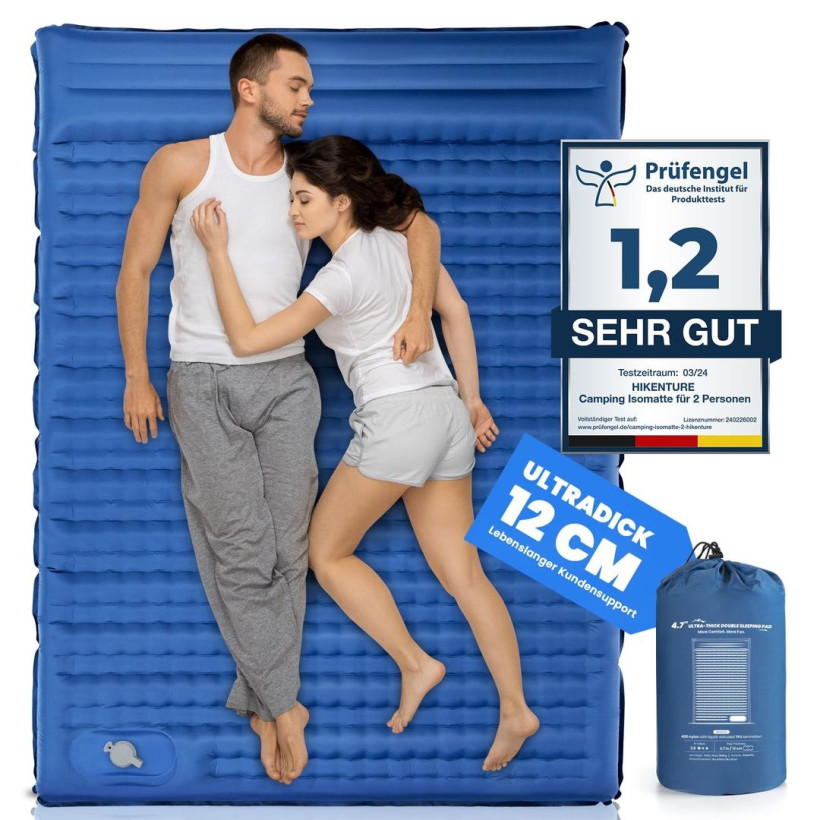 Podwójna dmuchana mata ultralekka dla 2 osób z pompką nożną