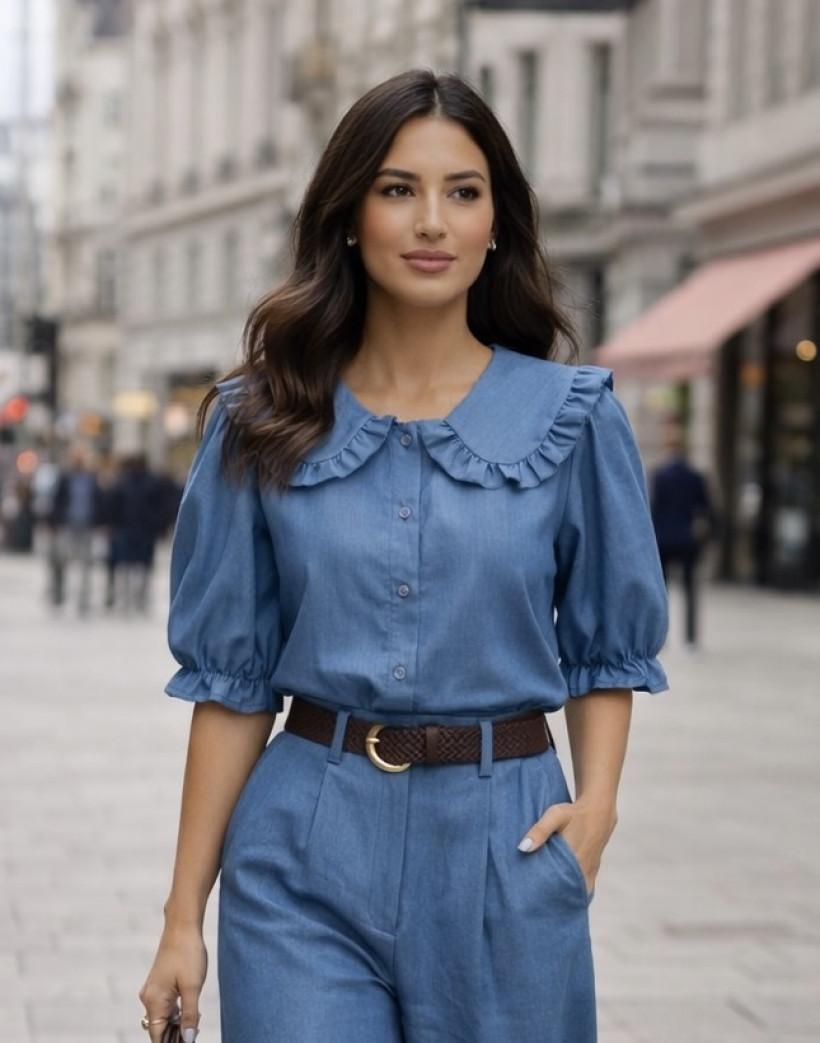 Bluzka jeansowa z falbaną