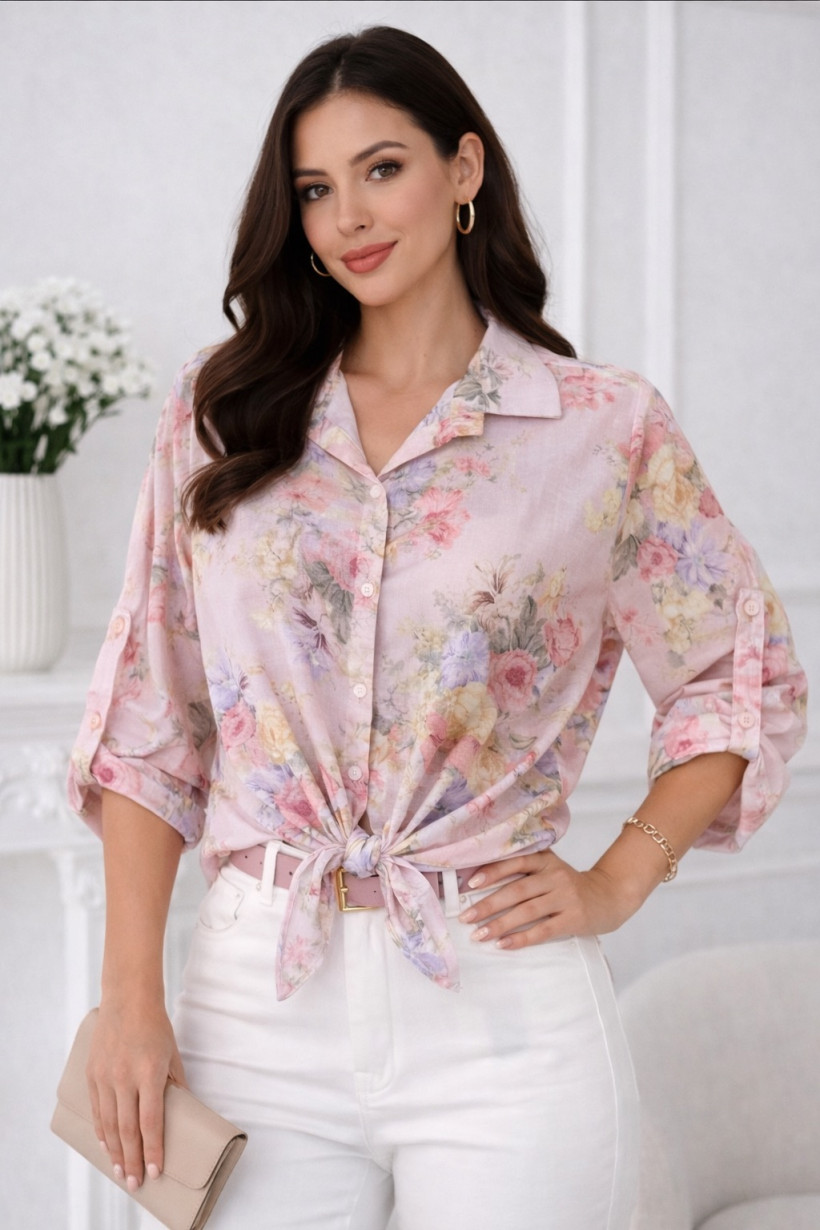 Bluzka w kwiaty różowa