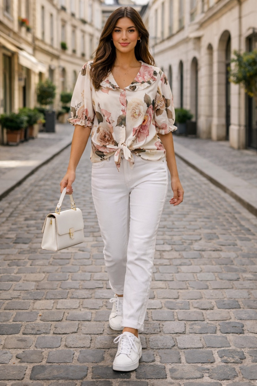 Bluzka w kwiaty biała