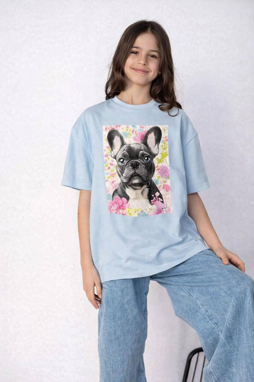 T-SHIRT OVER BŁĘKITNY BULDOG KIZ