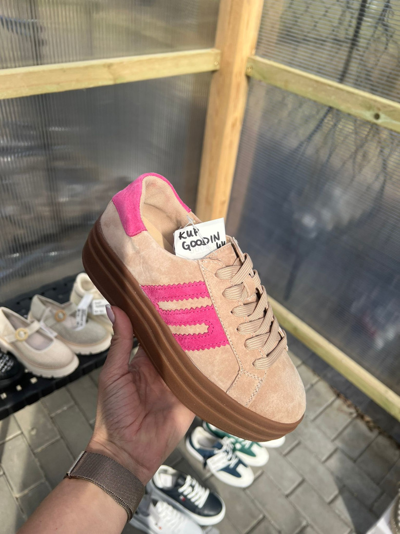 Goodin 44 Samba platforma bezowa z fuksjowym paskiem GD-LX1075F Beige/Fuxia