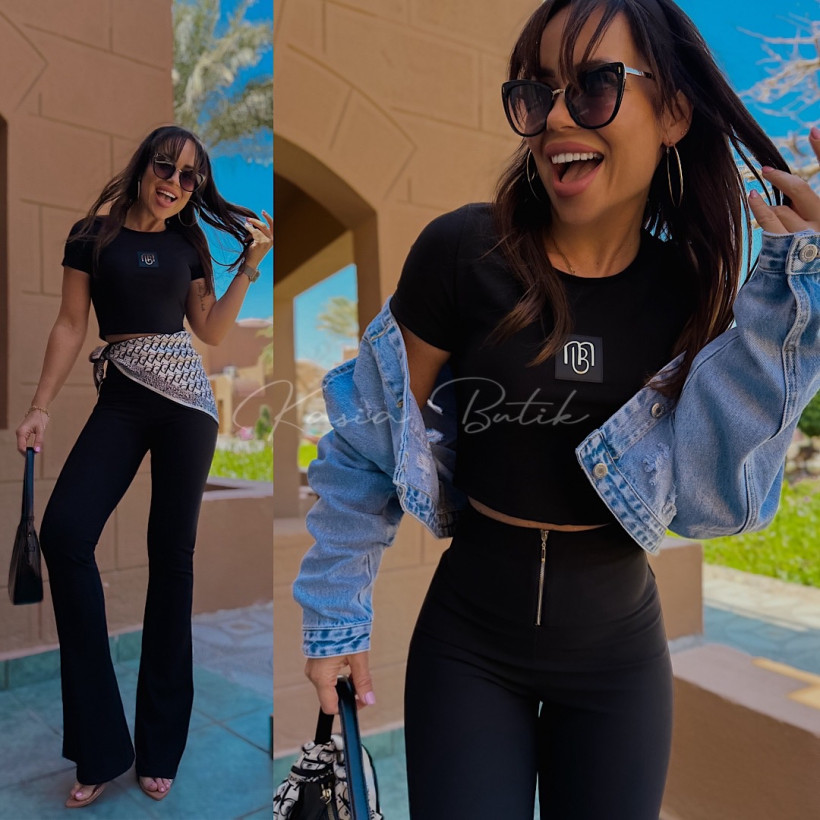 Top Wiskozowy Prążek Marbi Czarny