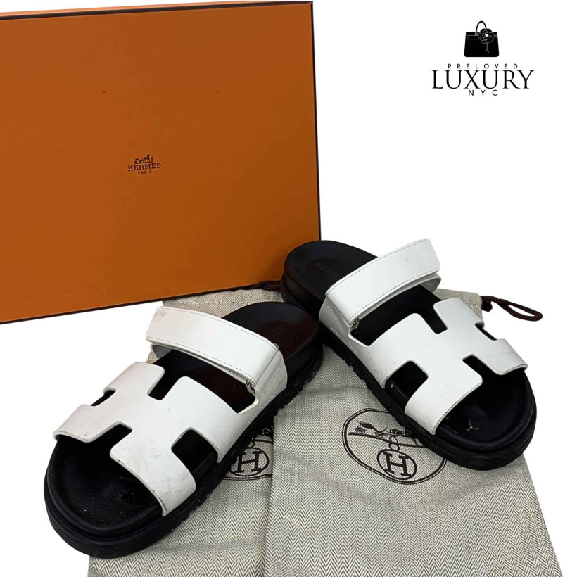 HERMES White Chypre Sandals Shoes