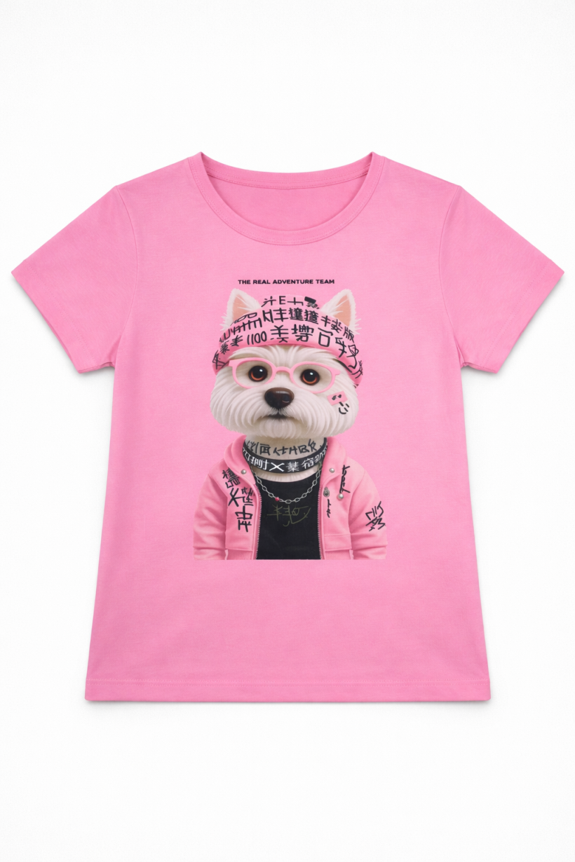 W T-shirt PIESEK W OKULARACH -CUKIERKOWY RÓŻ