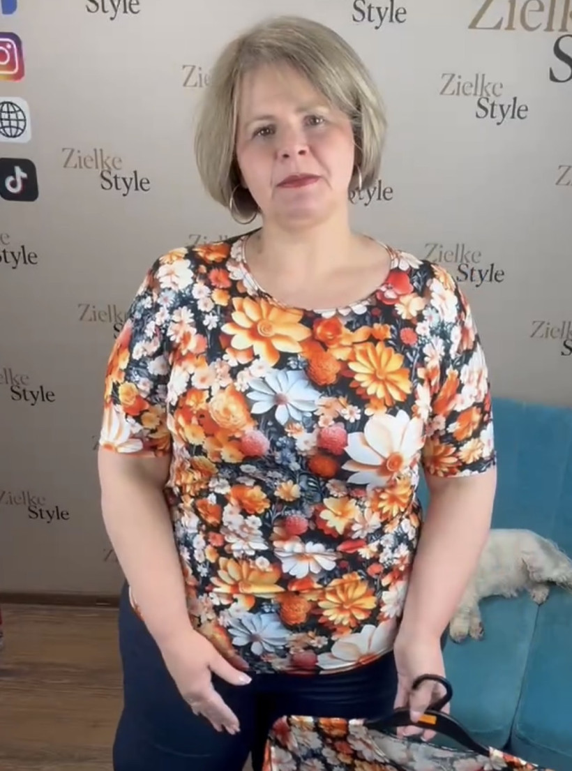 Tunika wzorzysta, kwiaty przewaga pomarańczowych - 3XL / 4XL- 15883