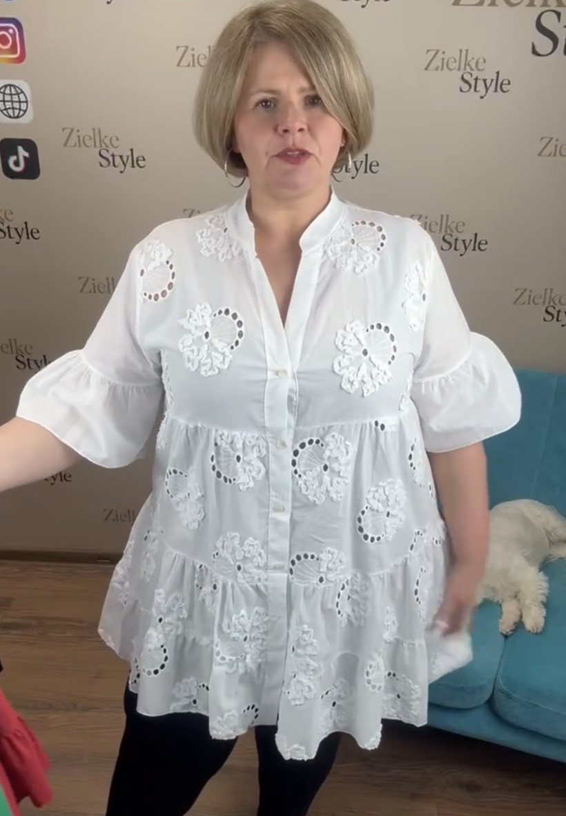 Tunika jednokolorowa haftowany przód - 3008 - biała