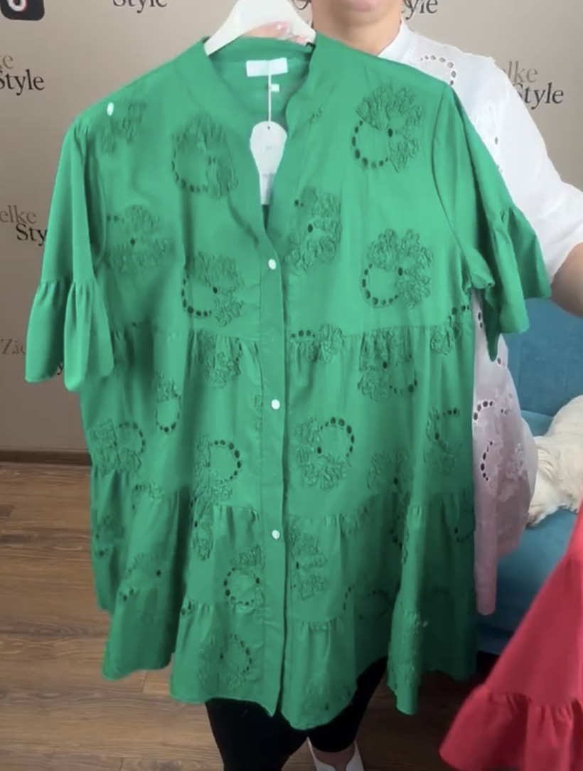 Tunika jednokolorowa haftowany przód - 3008 - zielona