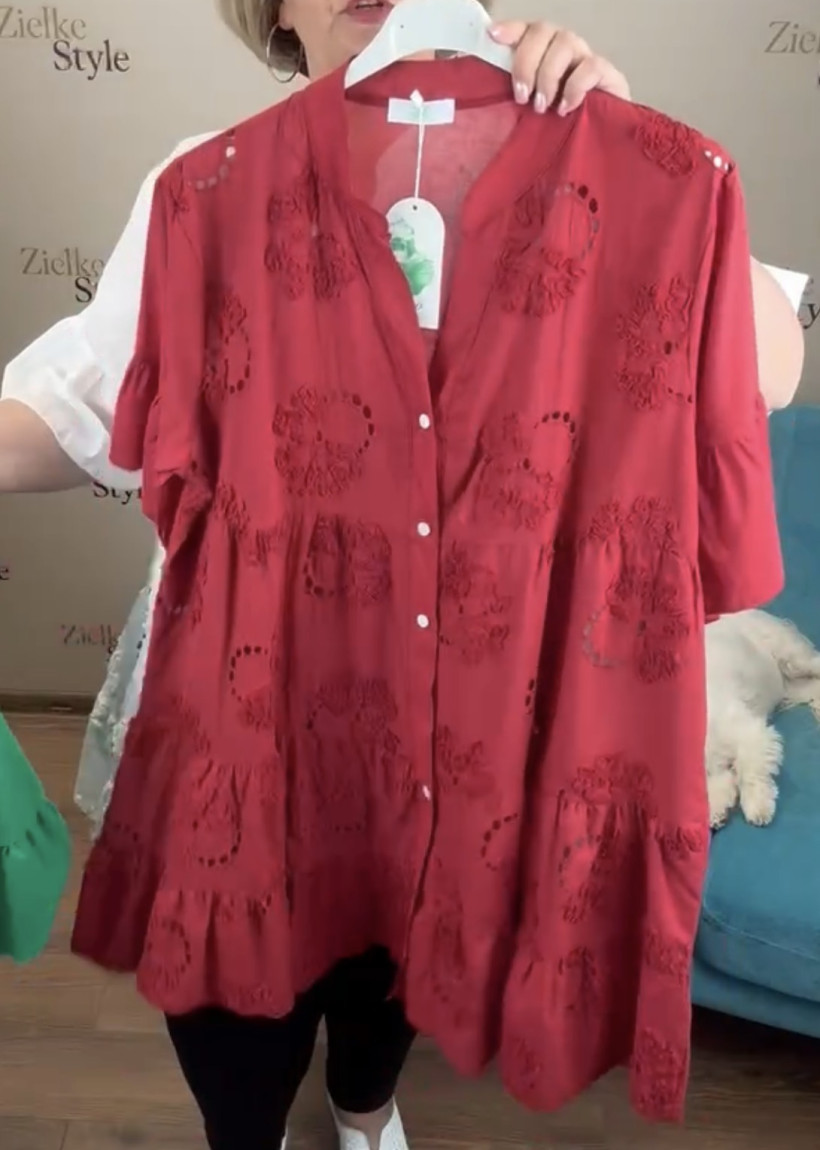 Tunika jednokolorowa haftowany przód - 3008 - bordo