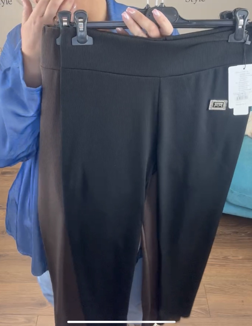 Leginsy prążkowe szeroki pas jednokolorowe - 6xl/7xl - 7612 - czarne