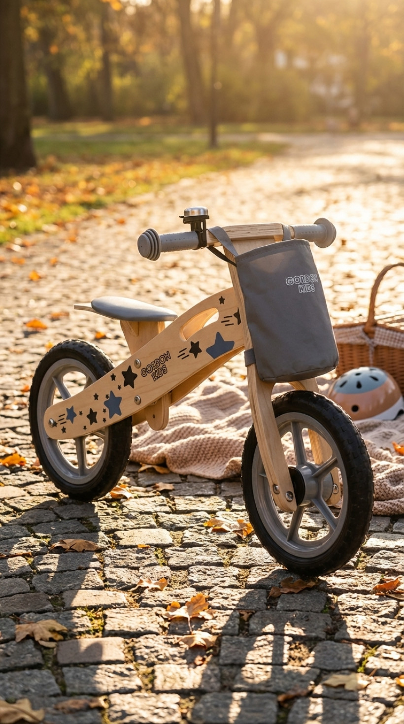 Rowerek biegowy 12' dla dziecka drewniany szary